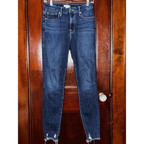 GOOD AMERICAN GOOD LEGS SKINNY STRETCH JEANS DISTRESSED CUFFS 4 / 27 #GLCH367T - Picture 2 of 4